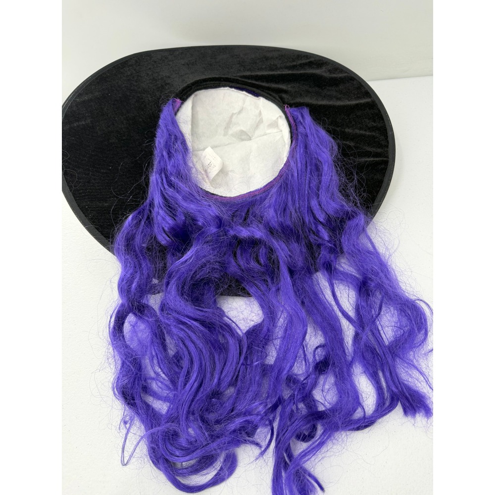 Aero Express Witch Hat with Purple Hair Attached Black Purple Striped Costume OS - Picture 7 of 10